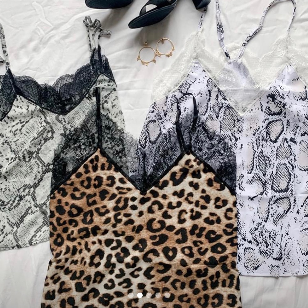 New Leopard print black lace cami